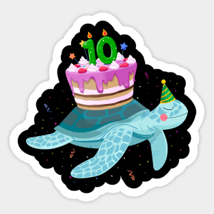 Turtle 10th Birthday 10 Years Old Turtle Reptiles Testudines Sticker